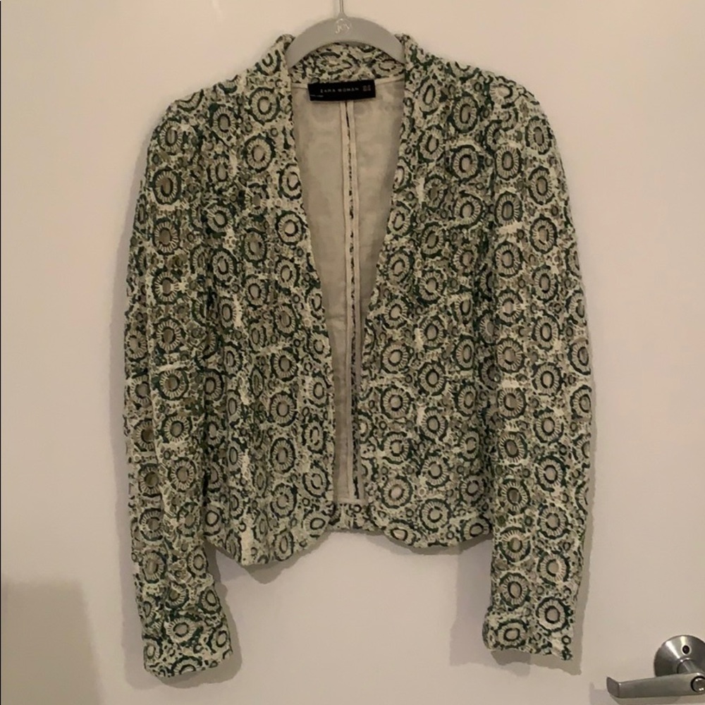 Zara blazer in green and white lace